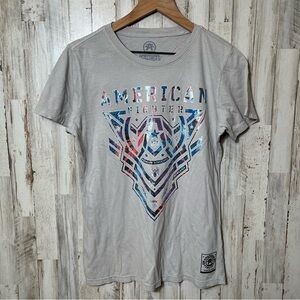 American Fighter Gray Multicolor Short‎ Sleeve Tee Aredale Womens Size Medium